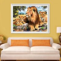 Лъвове семейство лъв 5D диамантен гоблен картина мозайка за направа по схема с камъчета, снимка 3 - Гоблени - 32691415