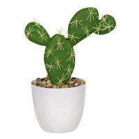 Изкуствен декоративен кактус в керамична бяла саксия, 23 см
