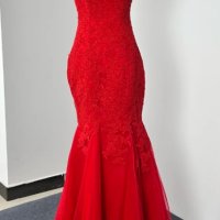 Червена бална рокля с дантела, снимка 5 - Рокли - 43657941
