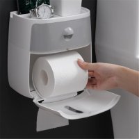 Лепяща пластмасова поставка органайзер за тоалетна хартия с чекмедже, снимка 6 - Други стоки за дома - 39982139
