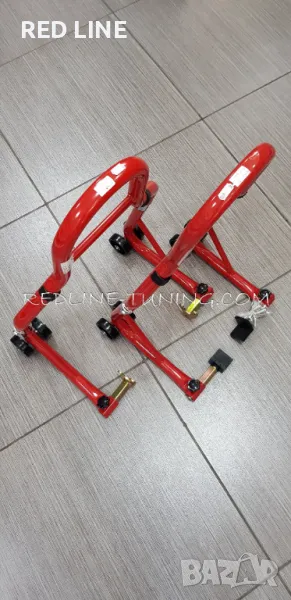 Комплект от 2 бр.стойки за мотоциклет, предна и задна с 3 вида накрайници, снимка 1