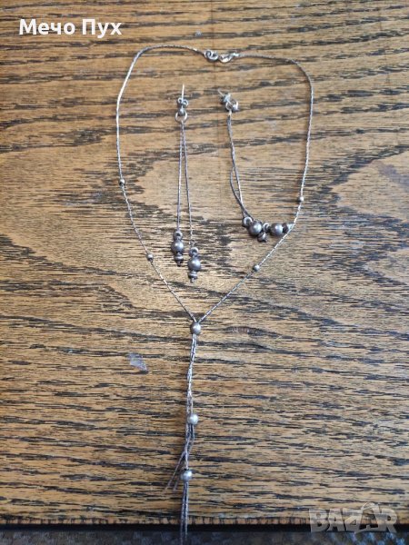 Сребърен комплект, колие и висящи обеци(5), снимка 1