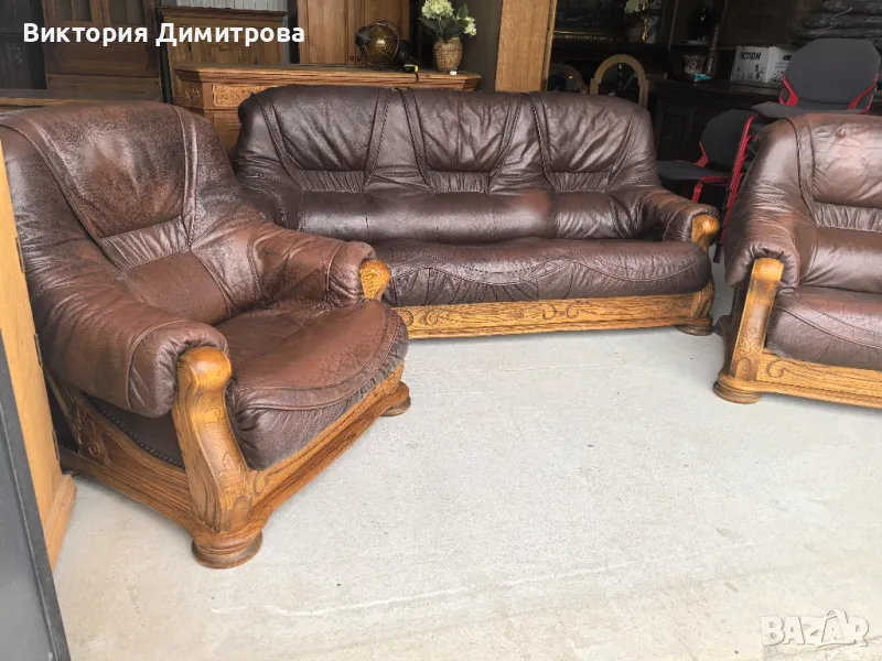 Комплект: Триместен диван + 2 фотьойла , снимка 1