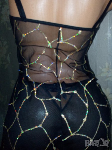 Секси черна нощничка с разноцветен брокат- С, снимка 1