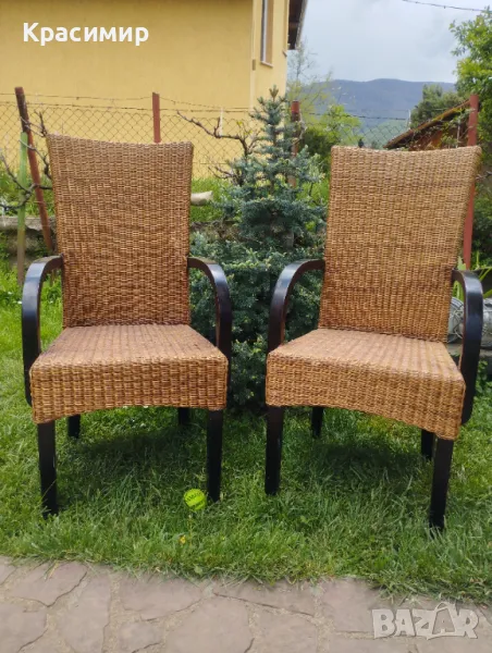 Трапезни столове, 2 бр, естествен ратан, снимка 1