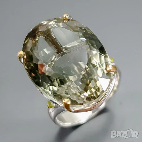 925 сребърен пръстен със зелен аметист празиолит 29 карата, подходящ за подарък, снимка 1