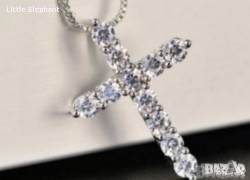 Сребърно колие кръст с кристали,white/ново, снимка 1