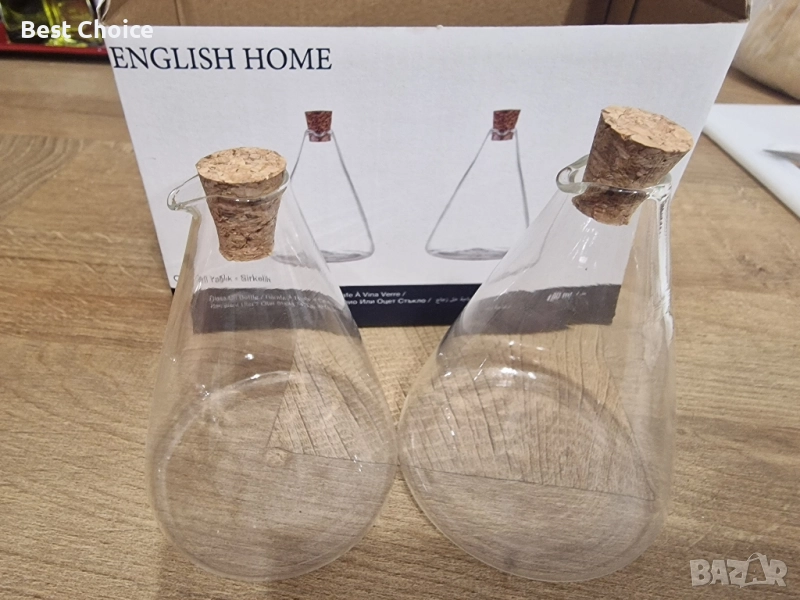 НАМАЛЕНИ -50% !!! Комплект стъклени бутилки за олио и оцет от "English Home", снимка 1