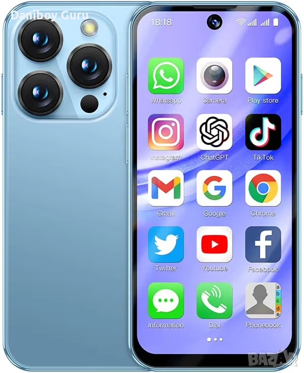 Мини Смартфон SOYES XS19 Pro, 3GB RAM, 32GB ROM, 3,88-инчов мини, 4G Android 12, Син, снимка 1