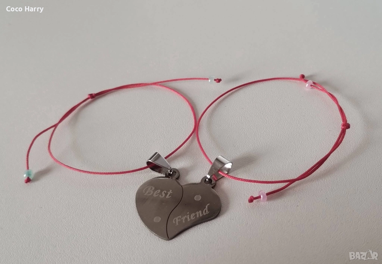 Гривни за най-добри приятелки,на червен конец,ръчно изработени, снимка 1