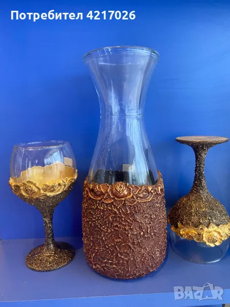 Ръчно декориран сет за вино, снимка 1