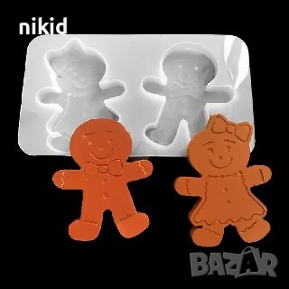 Момиче момче Джинджифилово човече едри силиконов молд форма фондан гипс шоколад смола декор, снимка 1