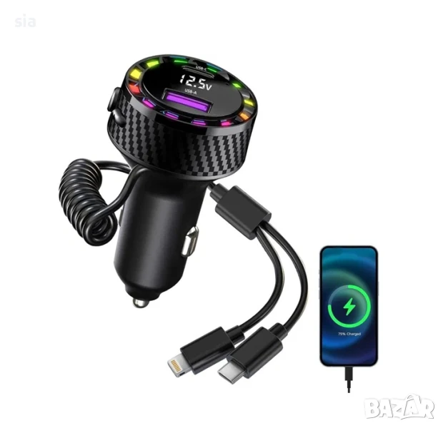 Зарядно за кола, бързо зареждане, LED, снимка 1
