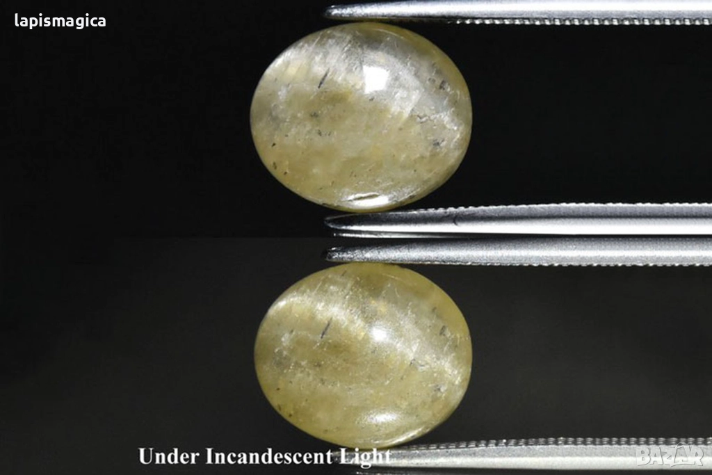 Жълт диаспор с ефект котешко око 4.36ct овален кабошон, снимка 1