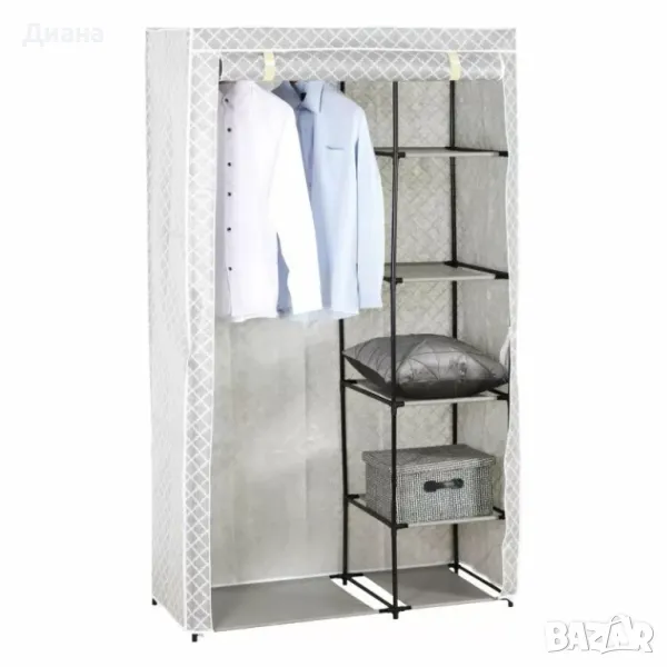 Преносим гардероб с 4 рафта от плат с издръжливи стоманени пръти и размери 100 х 46 х 173.2 см за съ, снимка 1