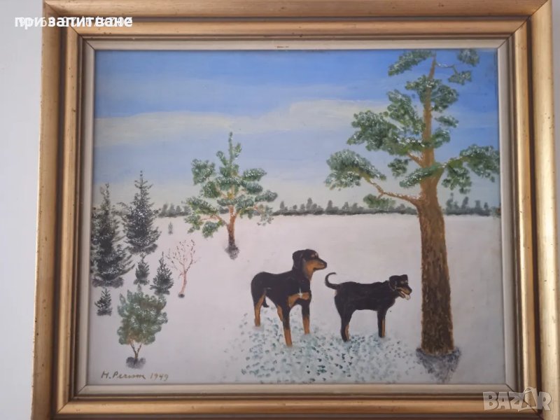 Маслена картина, 54 х 46 см.; Свещници и поставка за вино, от ковано желязо., снимка 1