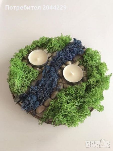 Декоративен свещник със скандинавски мъх, снимка 1