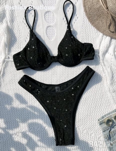 Черен бански с бляскави частици , снимка 1