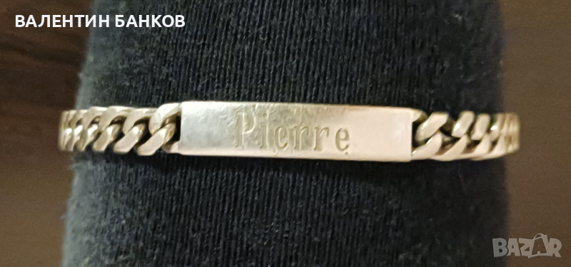  Масивна сребърна гривна с плочка Picrre, снимка 1