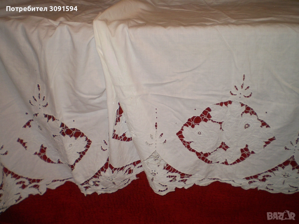 Ретро покривка -перде бяла рязана бродерия, снимка 1