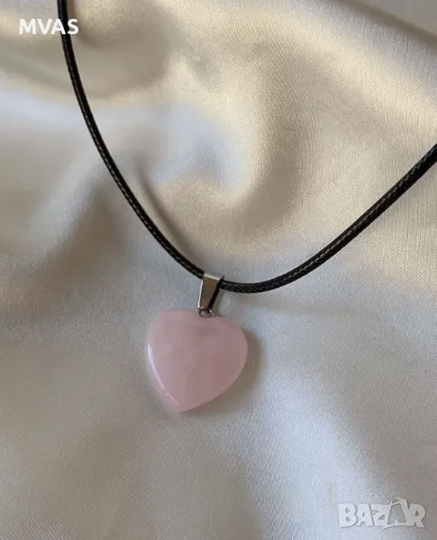 Ново Колие сърце Розов кварц с черна верижка , снимка 1