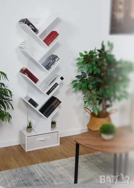 Рафт секция, библиотека дърво за книги 9 нива с чекмедже, избор на цвят, снимка 1