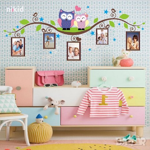 2 бухалчета с рамки за снимки самозалепващ стикер лепенка за стена декор украса, снимка 1