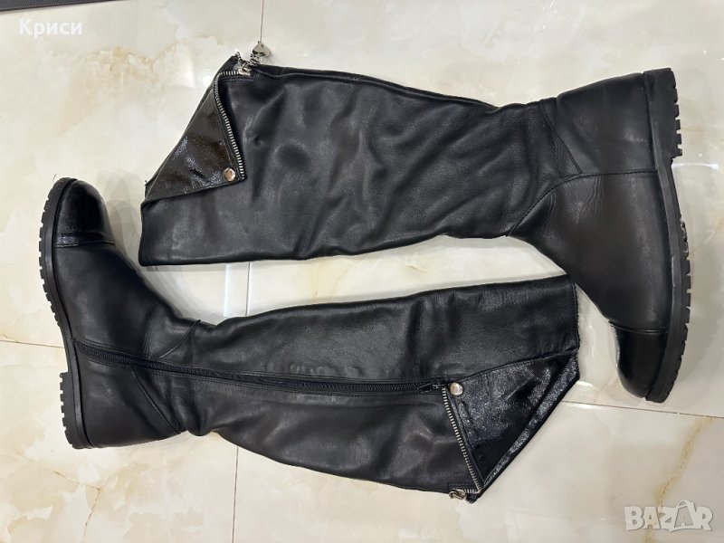 Равни черни ботуши естествена кожа, снимка 1