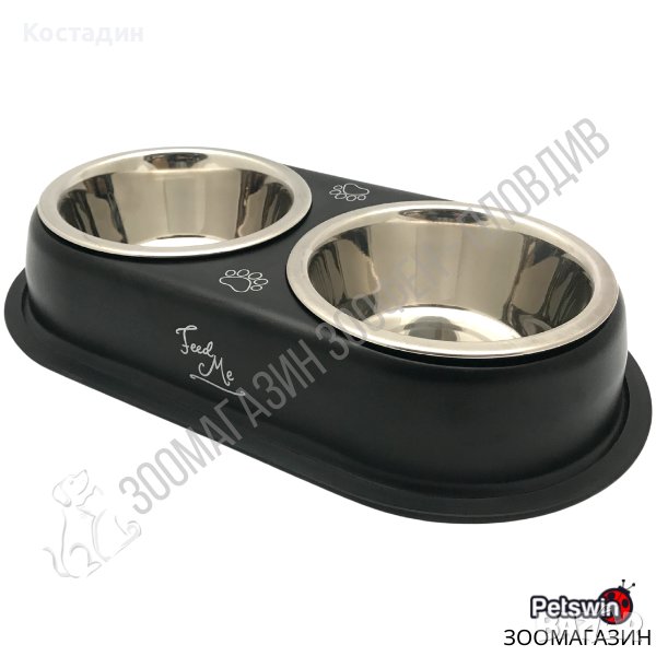 Двойна Метална Купа и Две Купи Инокс - за Куче/Коте - 2x750ML, снимка 1