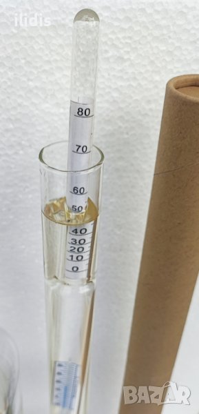 Спиртомер   голям 36 см за ракия с колба термометър и таблица, снимка 1
