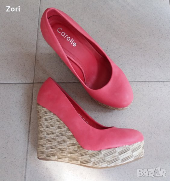 Обувки на платформа в червено-розов цвят, снимка 1