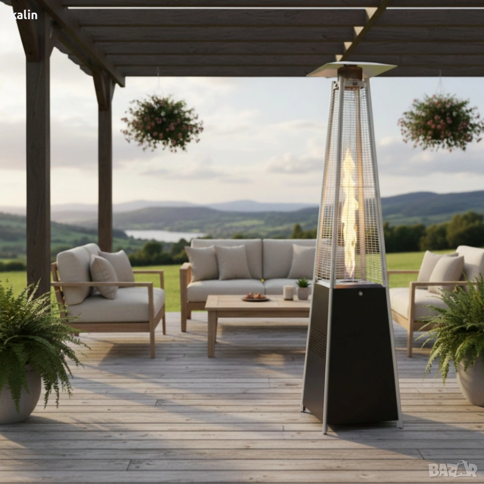 Газов отоплител-чадър 13 kW, 227 см – външен газов отоплител с калъф и защити + маймунка , , снимка 1