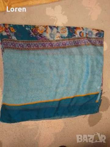 Шал с тюркоазени цветове с цветя, снимка 13 - Шалове - 48651284