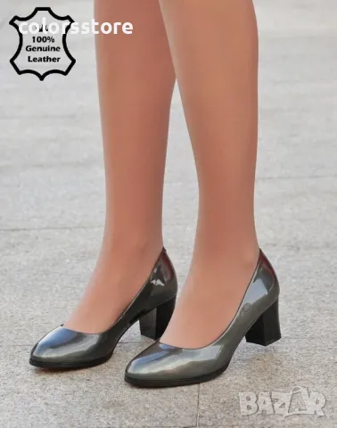 Обувки на ток - сив ЕСТЕСТВЕН лак - 17264Z-1-3K