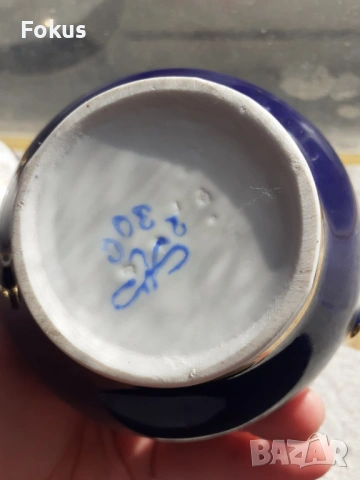 Руски порцелан троен сет позлата и кобалт маркировка, снимка 5 - Антикварни и старинни предмети - 53333595