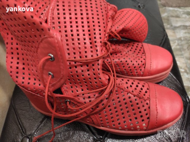 Червени естествена кожа летни ботуши , снимка 4 - Дамски ботуши - 36770499