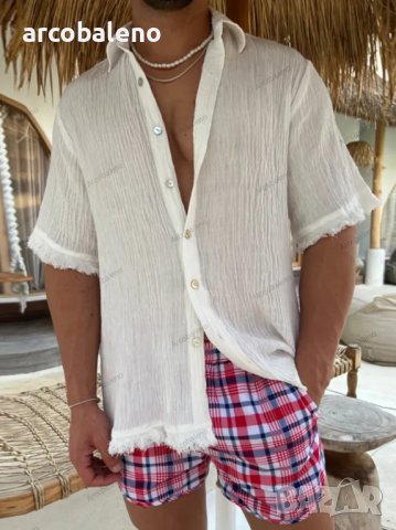 Мъжка памучна ежедневна широка риза с къс ръкав, 3цвята, снимка 2 - Ризи - 40605971