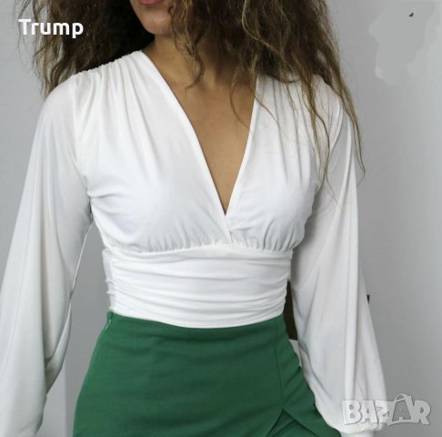Елегантна блуза,  скъсена дължина, цвят бял, снимка 2 - Блузи с дълъг ръкав и пуловери - 39194795