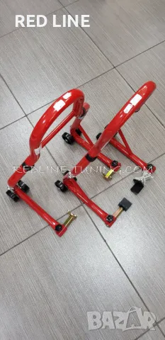 Комплект от 2 бр.стойки за мотоциклет, предна и задна с 3 вида накрайници