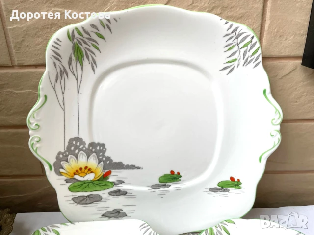 Красив комплект с водна лилия от фин костен порцелан от Англия, снимка 4 - Антикварни и старинни предмети - 50607706
