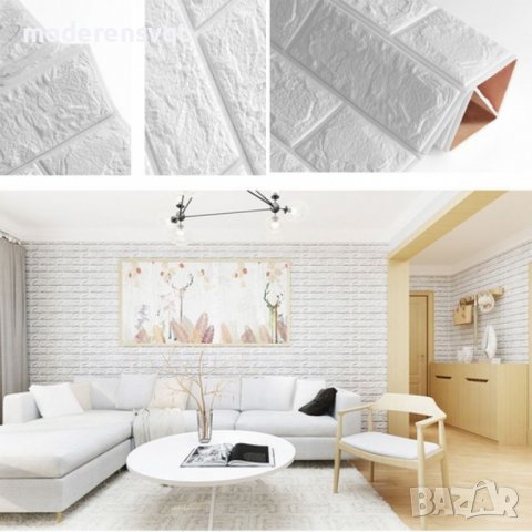Тапет 3D тухли, самозалепващ, 77 х 70см, бял цвят, снимка 8 - Декорация за дома - 40209689