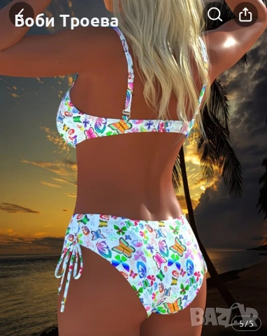 Летен Трендов Комплект от Две Части с Цялостен Принт на цветни пеперуди- Елегантен, Секси Бикини , снимка 2 - Бански костюми - 53594211