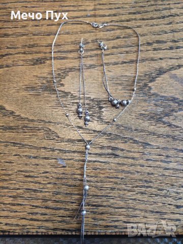 Сребърен комплект, колие и висящи обеци(5)