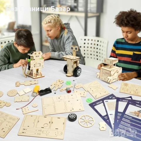 Нов Дървен STEM Робот 6 в 1 Играчка Комплект Научни Експерименти за деца, снимка 8 - Образователни игри - 50636654