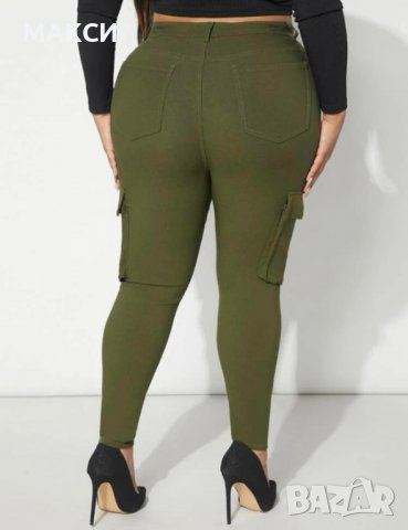Макси модерен еластичен панталон с висока талия и ефектни джобове в маслено зелено, снимка 2 - Панталони - 39494803