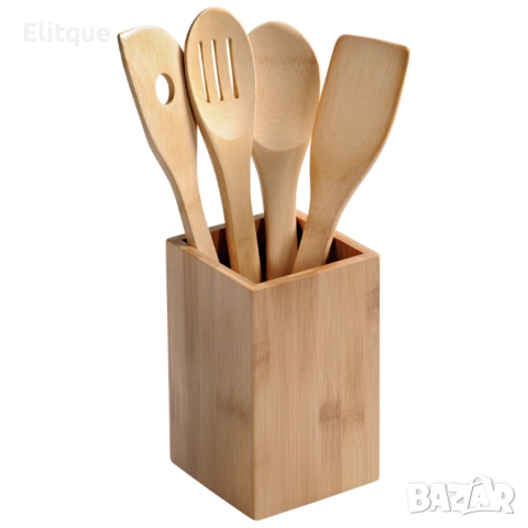 Екологичен комплект бамбукови кухненски прибори с поставка, снимка 4 - Други - 52743871