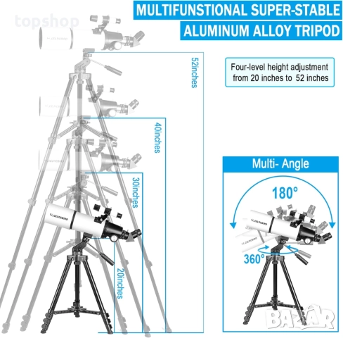 Телескоп с голямо увеличение апертура 80 мм, 600 мм, астрономия, AZ монтировка, раница, лунен филтър, снимка 4 - Екипировка - 51970900