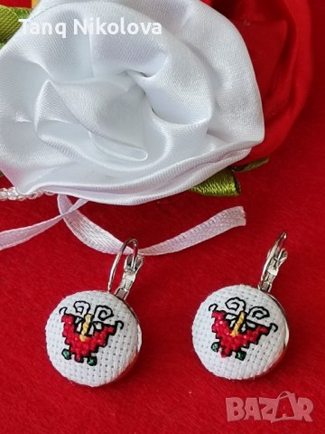 Обици с ръчно бродирани български шевици, снимка 2 - Обеци - 40034074