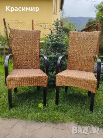 Трапезни столове, 2 бр, естествен ратан