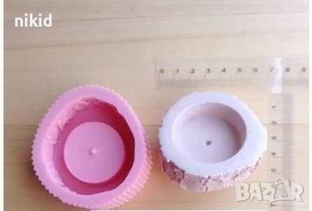 3D Дънер дърво пън пънче дървесина с вдлъбнатина силиконов молд форма калъп кашпа свещ свещник гипс, снимка 2 - Форми - 37736172
